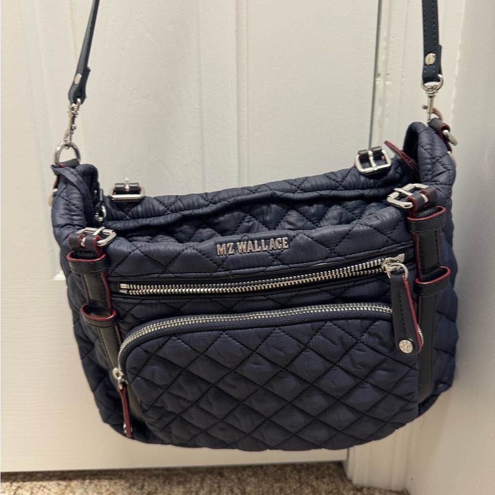 MZ Wallace Navy Quilted Crossbody Bag EUC